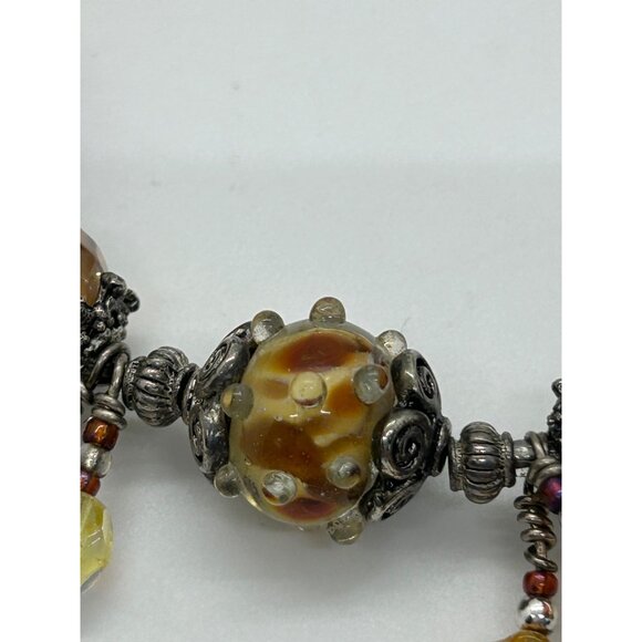 Artisan Lampwork Glass Bracelet With Amber Gold Swirl and Faceted Beads - Picture 7 of 16